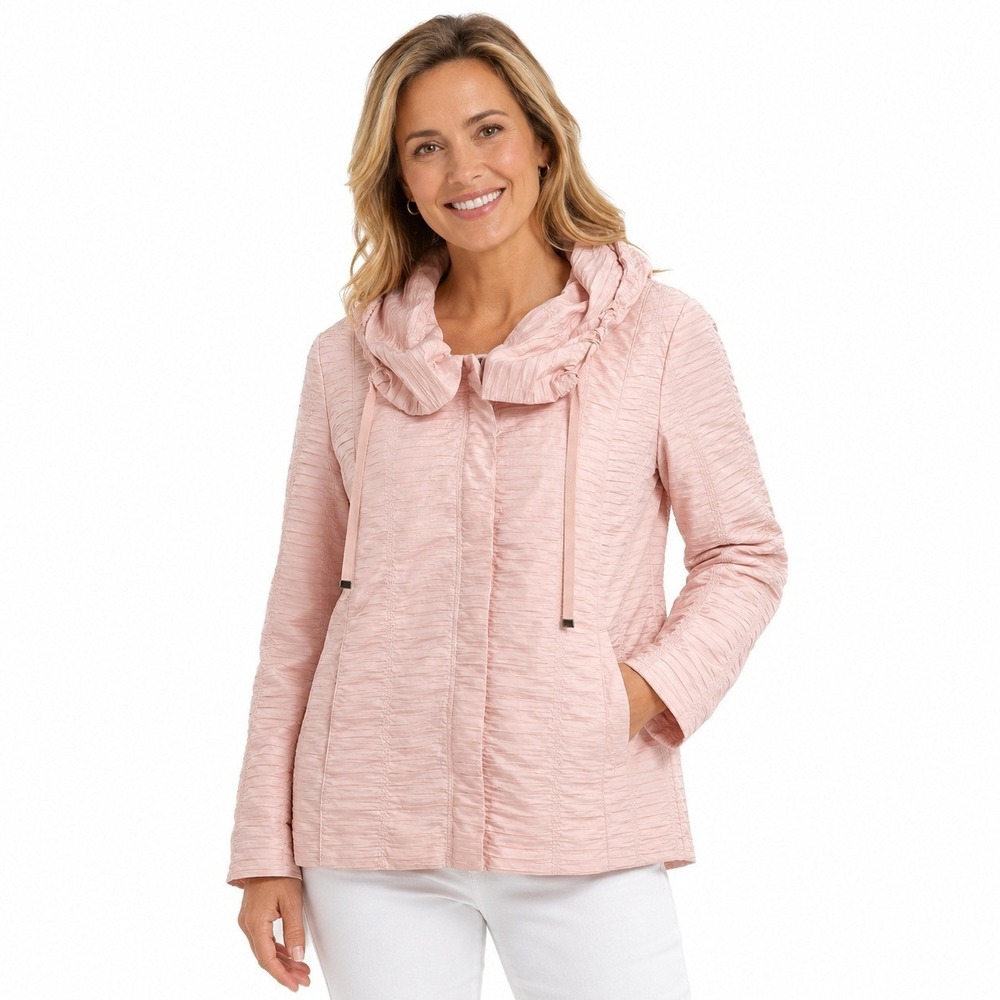 Chico's Light Pink Collared Drawstring Zip Jacket  Tufted Collar Size 2 US 12